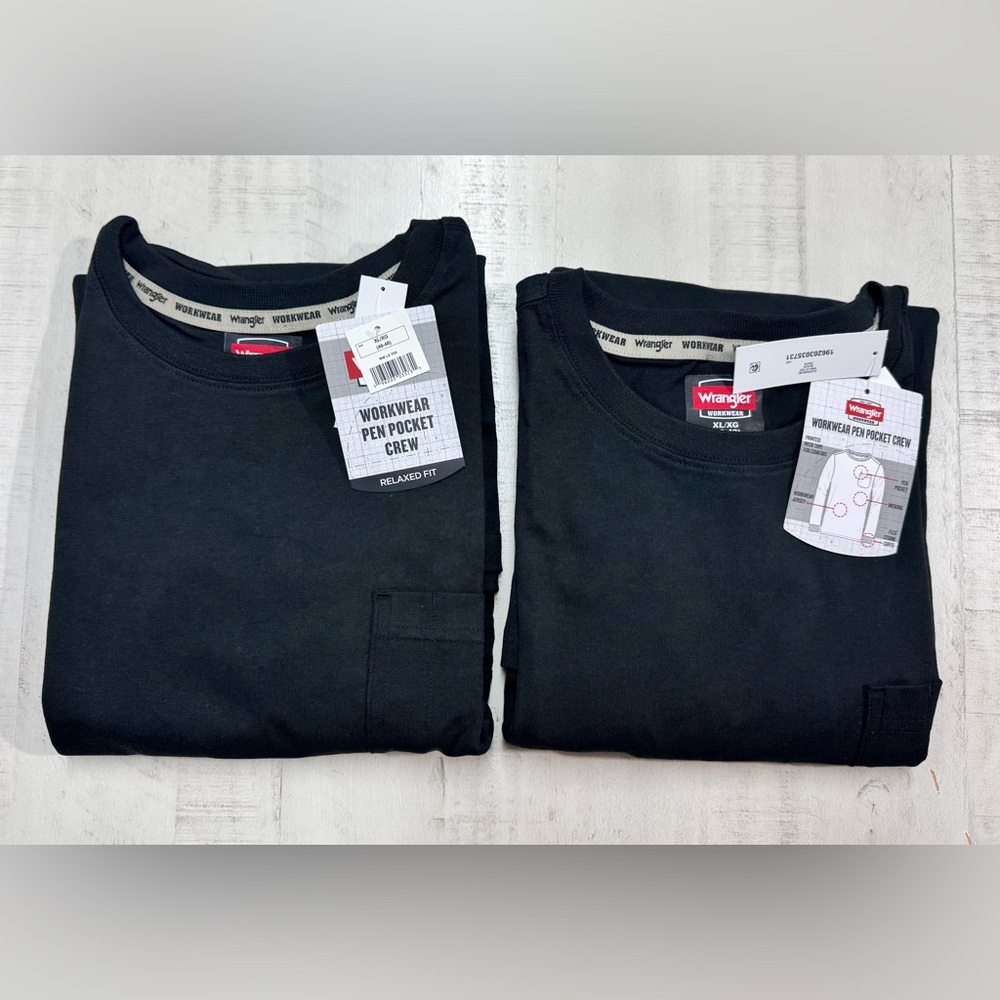 Set of 2/Wrangler Black Men's heavyweight Workwear Pen Pocket Crew Shirt
